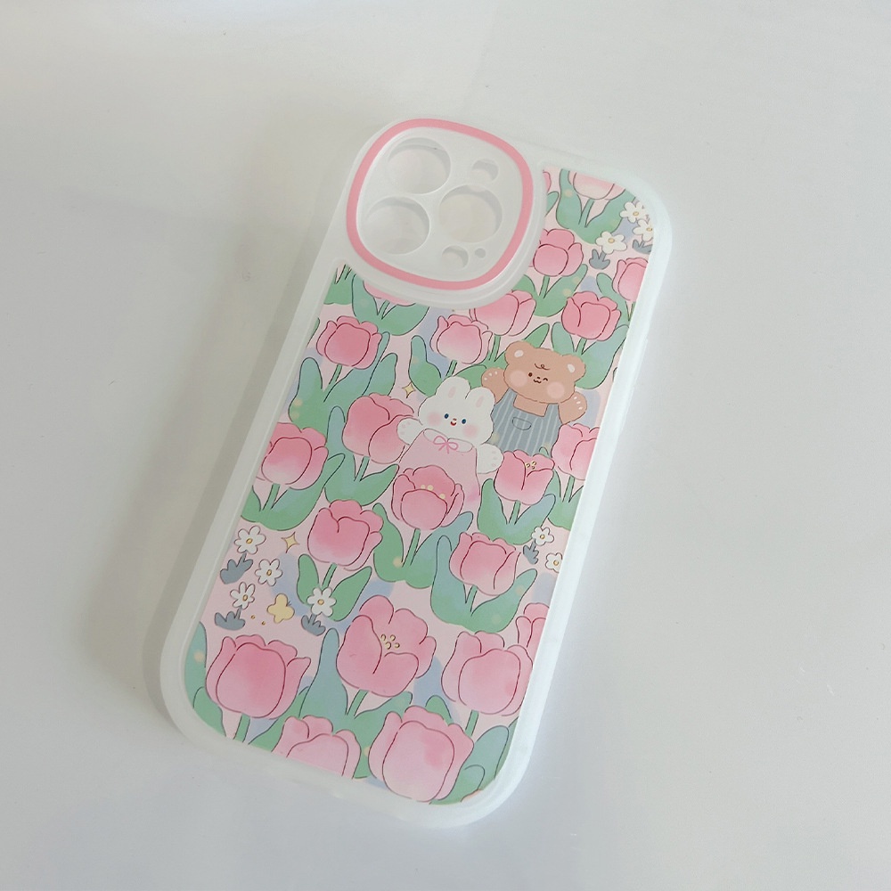 Casing Tpu iPhone 11 7 + 8 + Xr xs Max 13 12 Pro Max 11 xs Shockproof Motif Beruang Bunga Pink