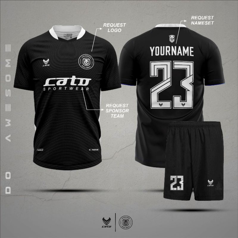 CATO - CUSTOM BAJU FUTSAL SEPAKBOLA PRINTING DRYFIT PREMIUM HITAM PUTIH SATU SET / BASIC BW JERSEY H