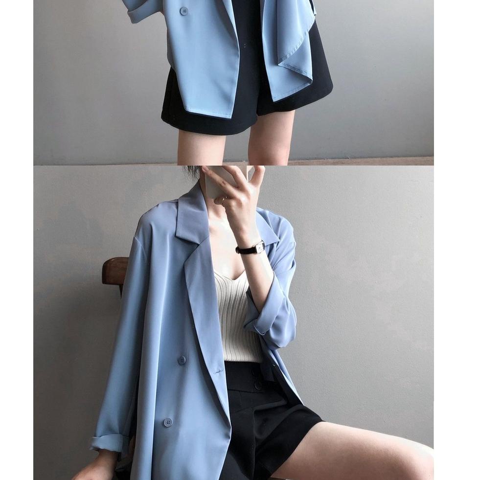 0i✻Ready✬↓ Putih Hijau Hitam Biru Korea Blazer Wanita Lengan Panjang Setelan Jas Blazer Women Outer 