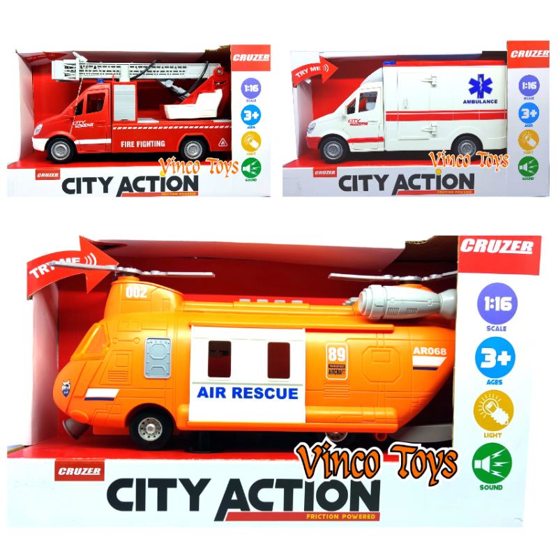 City Action CRUZER Skala 1:16 Mobil Ambulance Mobil Pemadam Kebakaran Helikopter Penyelamat / Ambula