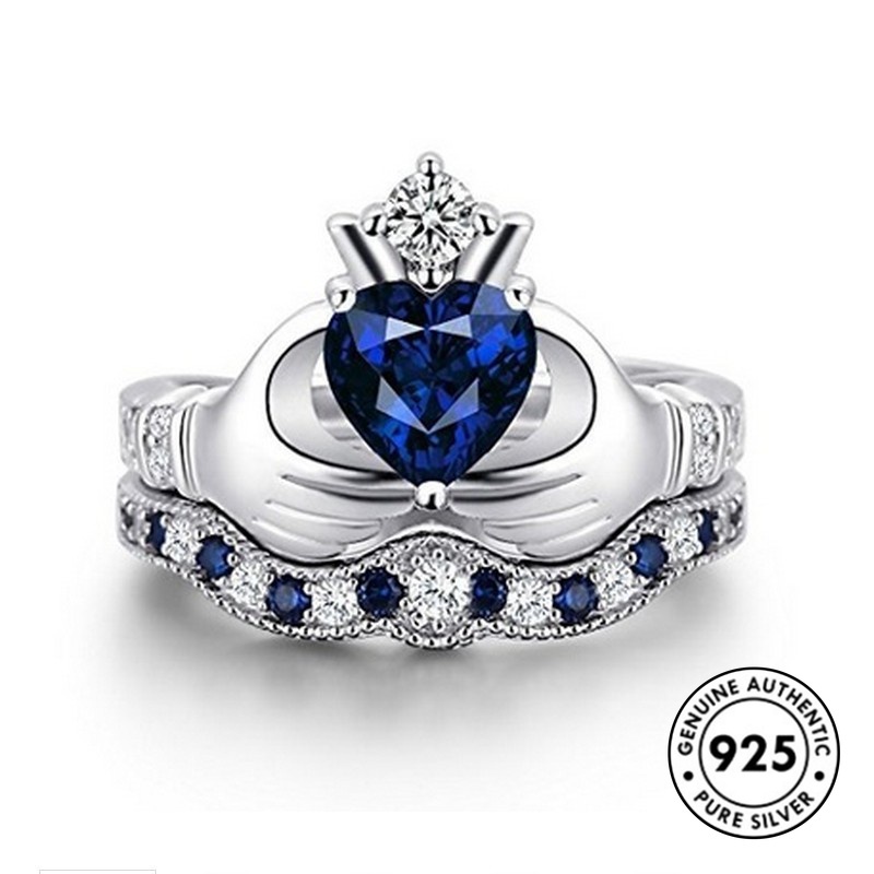 Cincin Desain Mahkota Aksen Berlian Bahan S925 Silver Double Layer
