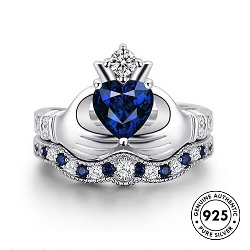 Set Cincin Mahkota Berlian Lapis Ganda Bahan S925 Silver