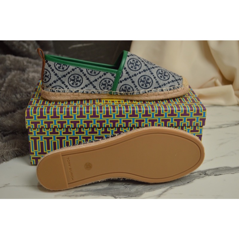 Tory Burch Flat Shoes Fisherman Monogram Green