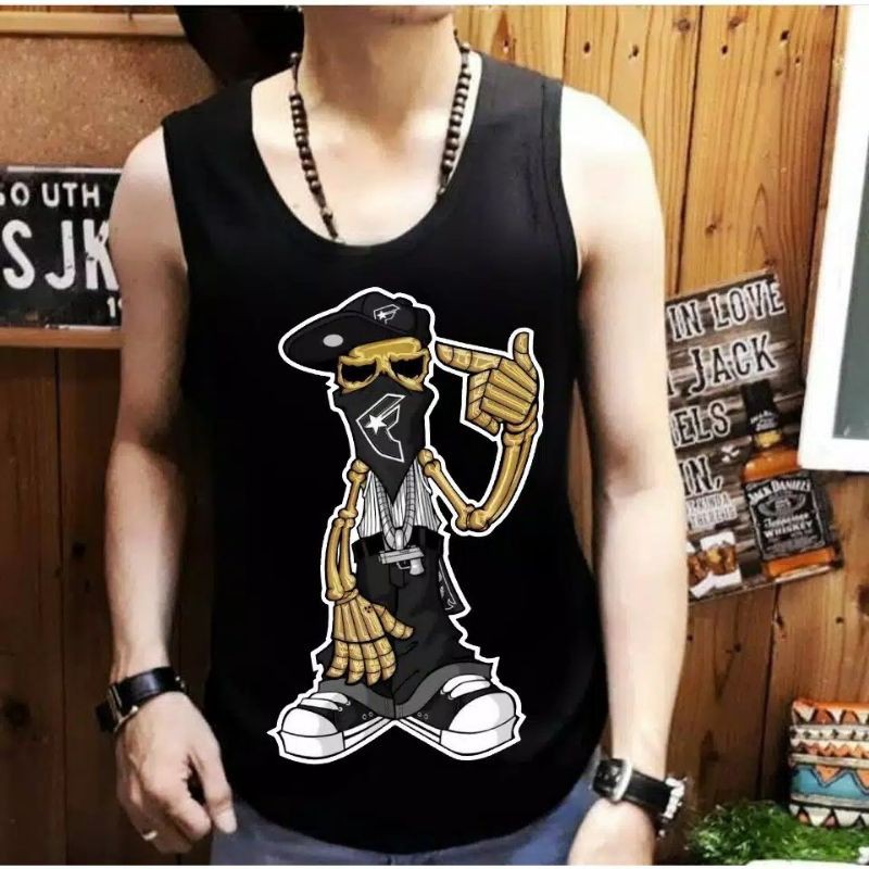 NEL-FASHION SINGLET KAOS DISTRO/T-SHIRT SKULL PUNK FIT TO L-Xl