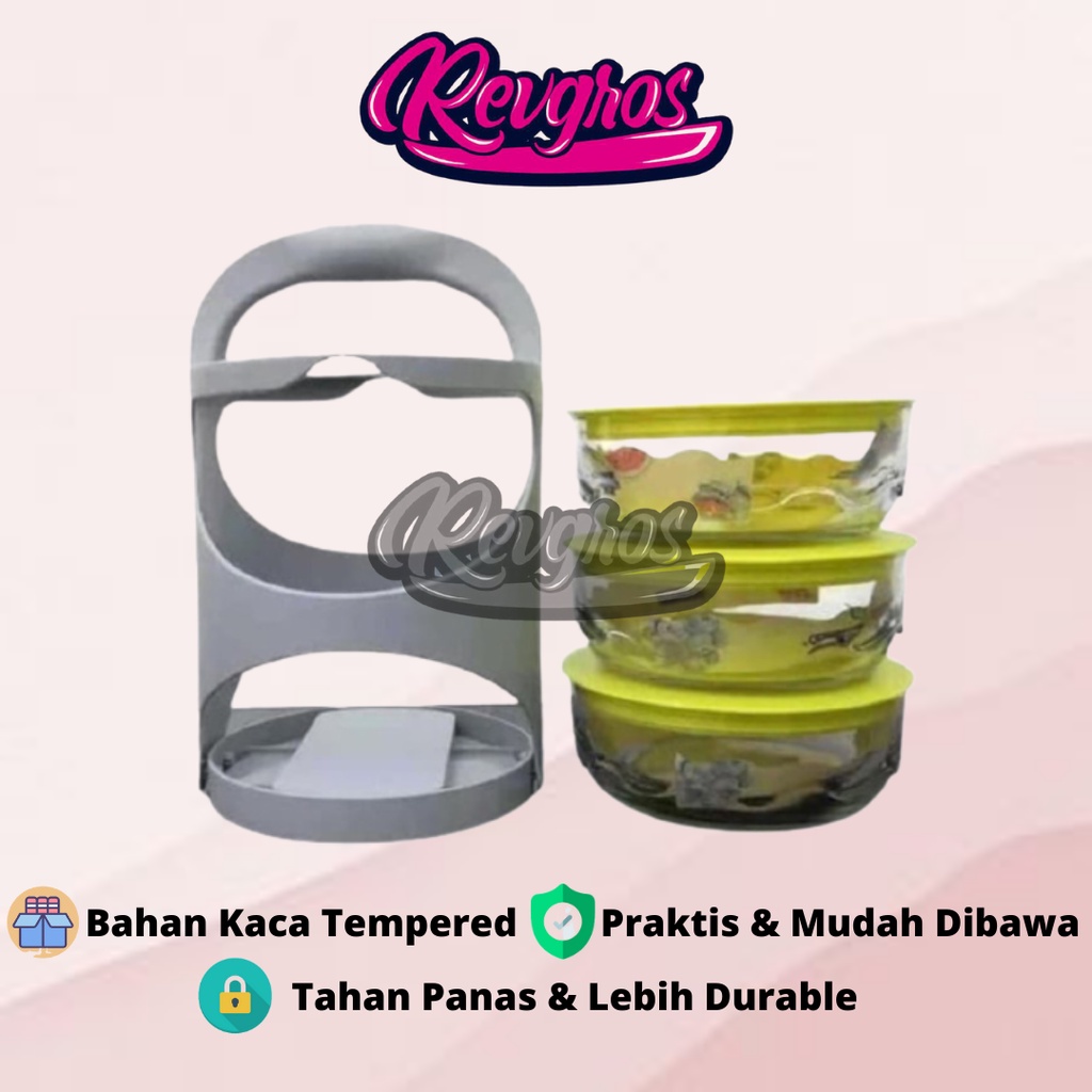 RANTANG KACA SUSUN 3 HC / RANTANG BEKAL SUSUN KACA / RANTANG MANGKOK KACA SUSUN 3 HC