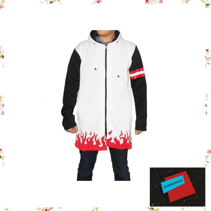 Jaket Pria parasut parka gunung Jubah Hoodie Anime Naruto Yondaime Hokage Putih WE33