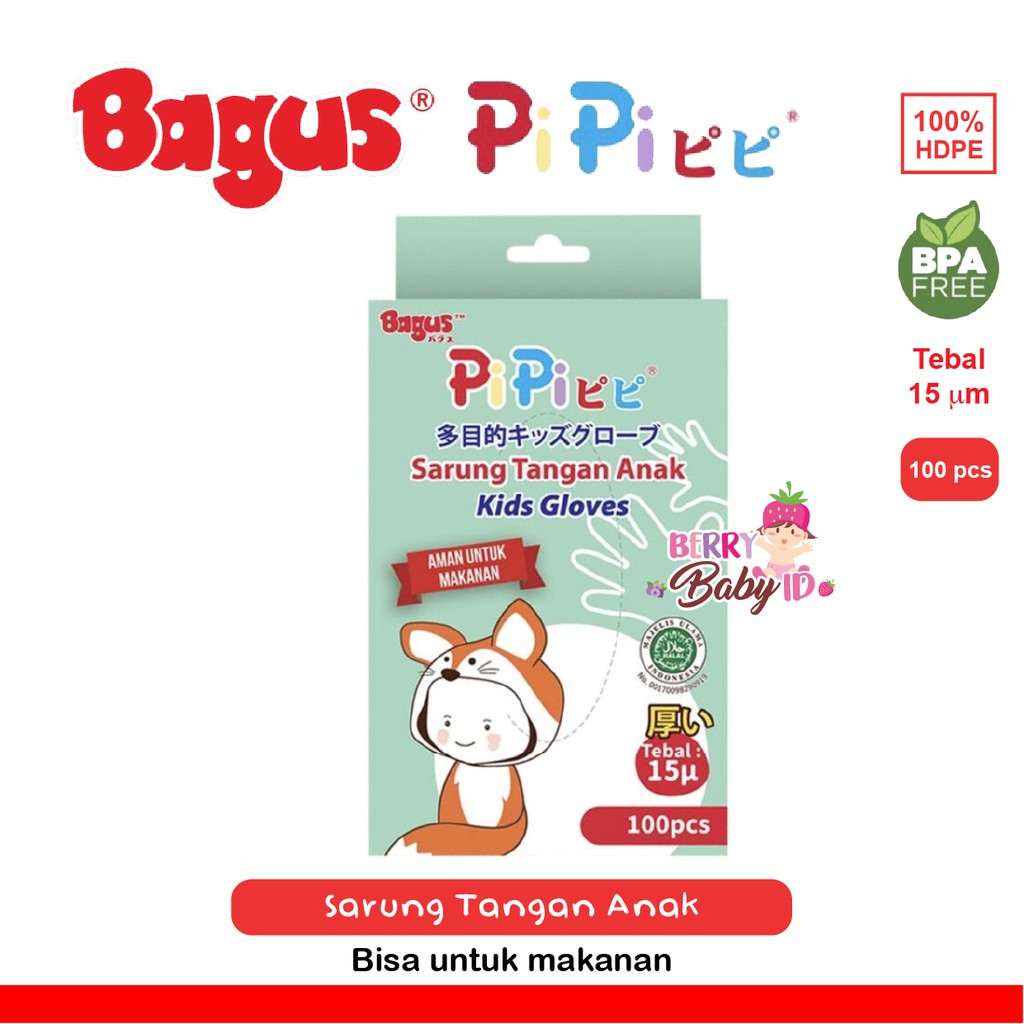 Bagus Pipi Sarung Tangan Anak Kids Plastic Gloves BPA Free 15µ Berry Mart