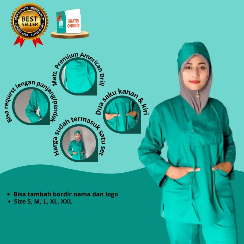 Baju oka ok lengan panjang toyobo set rok scrub medis oka lengan panjang putih
