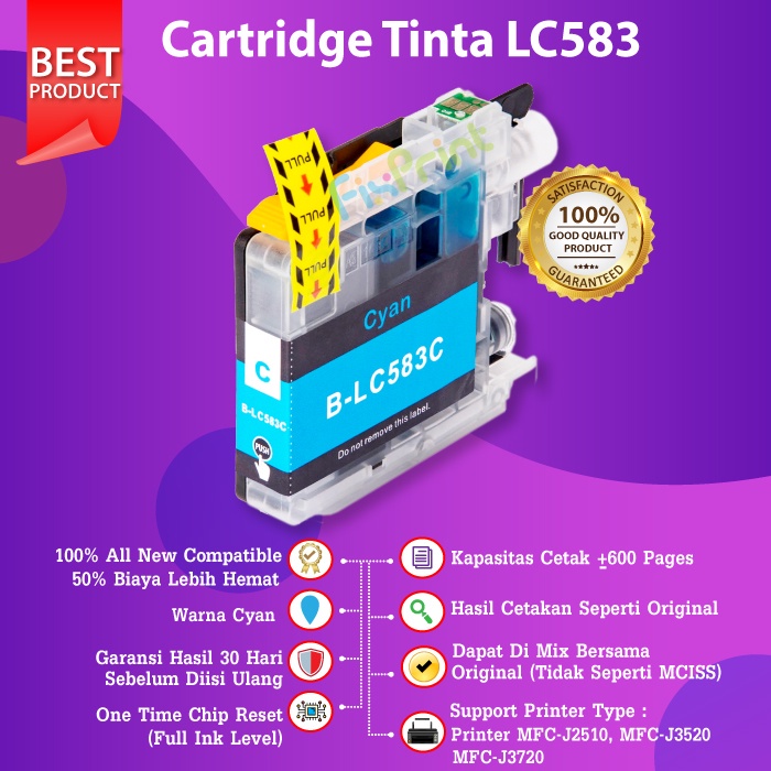 Cartridge Tinta Brther LC583 LC-583 Compatible MFC-J2510 MFC-J3520 MFC-J3720 Black Cyan Magenta Yellow