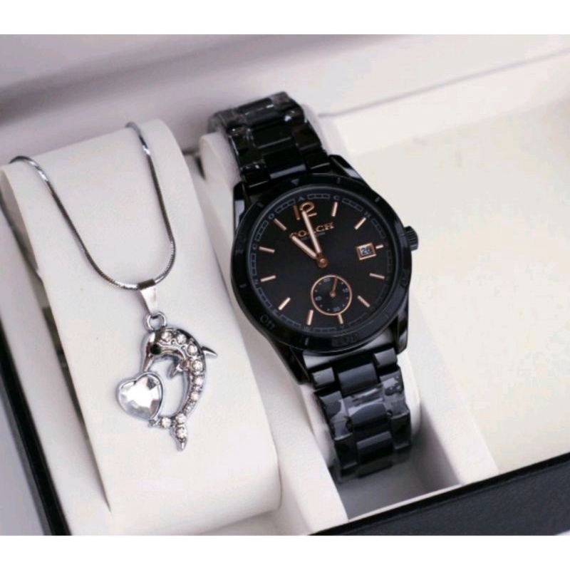 jam tangan fashion wanita coach cincin detik bawah KW-0634SEX rantai combi mika tngal aktif free kal