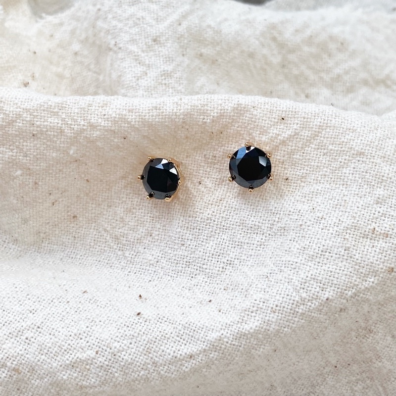 Anting Tusuk Rhodium Lapis Emas Solitaire Hitam 6mm - Alexa Earrings ( Medium - 6mm)