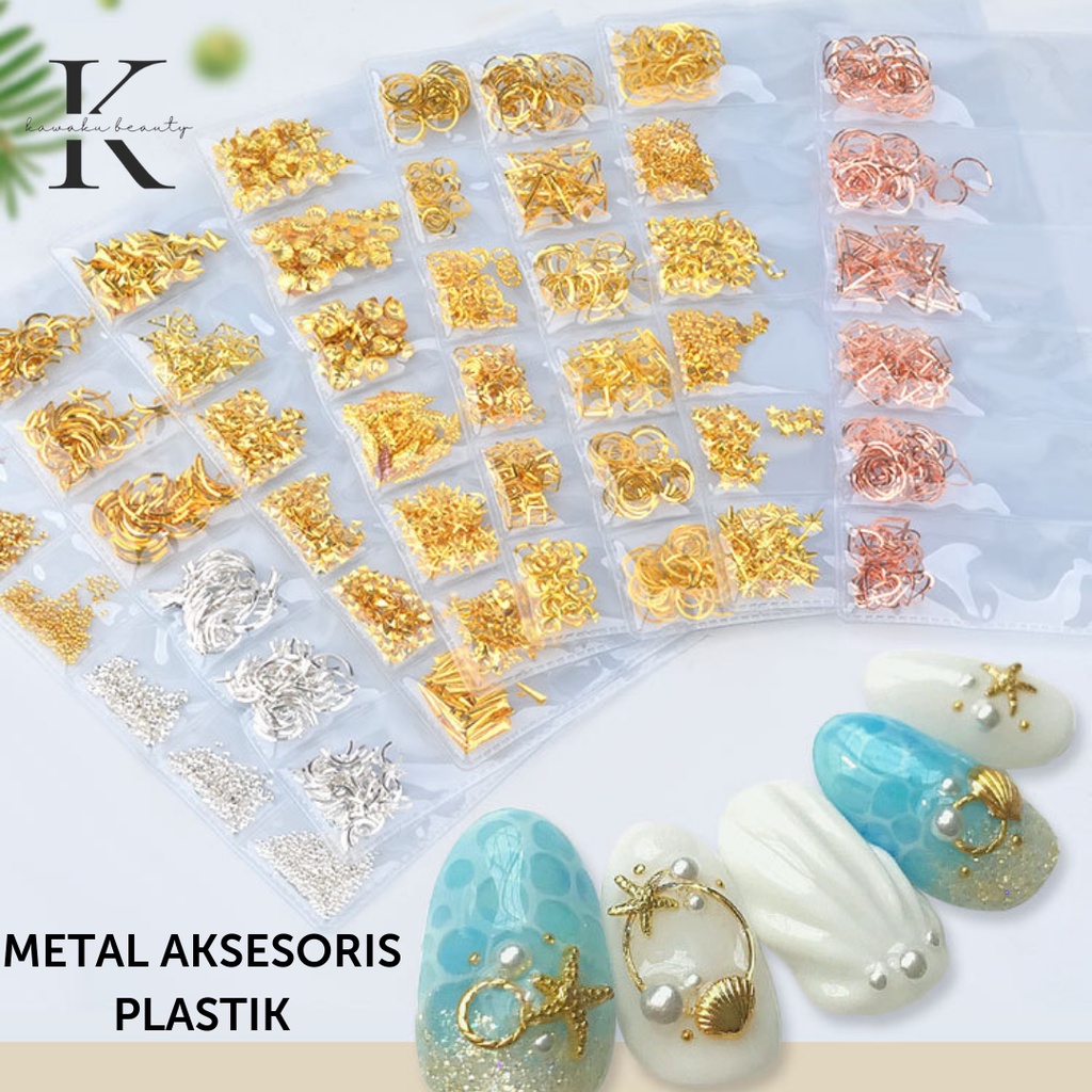 Hiasan kuku palsu ACC nail art aksesoris plastik/ Metal DIY GOLD CRAFT ACCESORIES