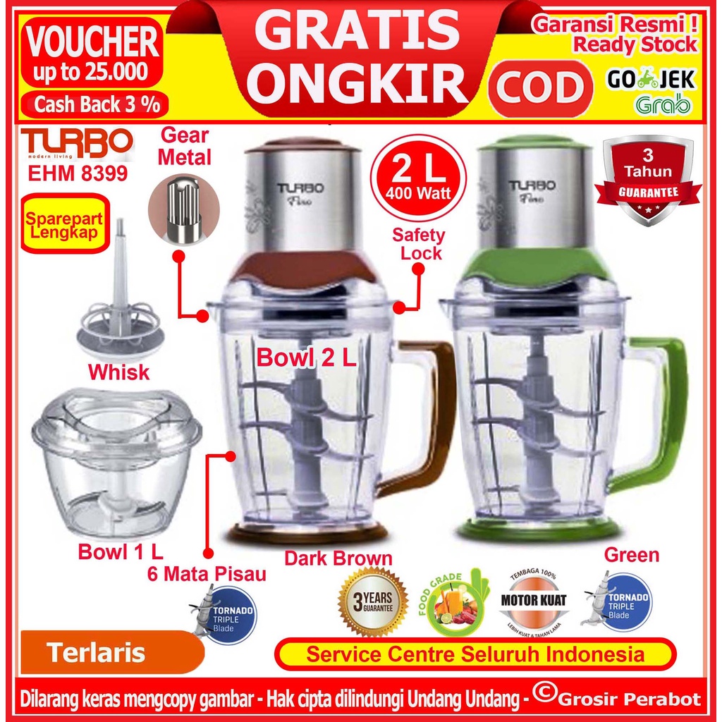 Chopper Blender Gilingan Daging Meat Grinder Meat Chopper 2 Liter Turbo EHM 8399 Food Chopper Food Processor Alat Penggiling Daging Penghalus Daging Bumbu  Choper  Chooper Daging Magic Chopper Mitochiba CH 100 CH 200