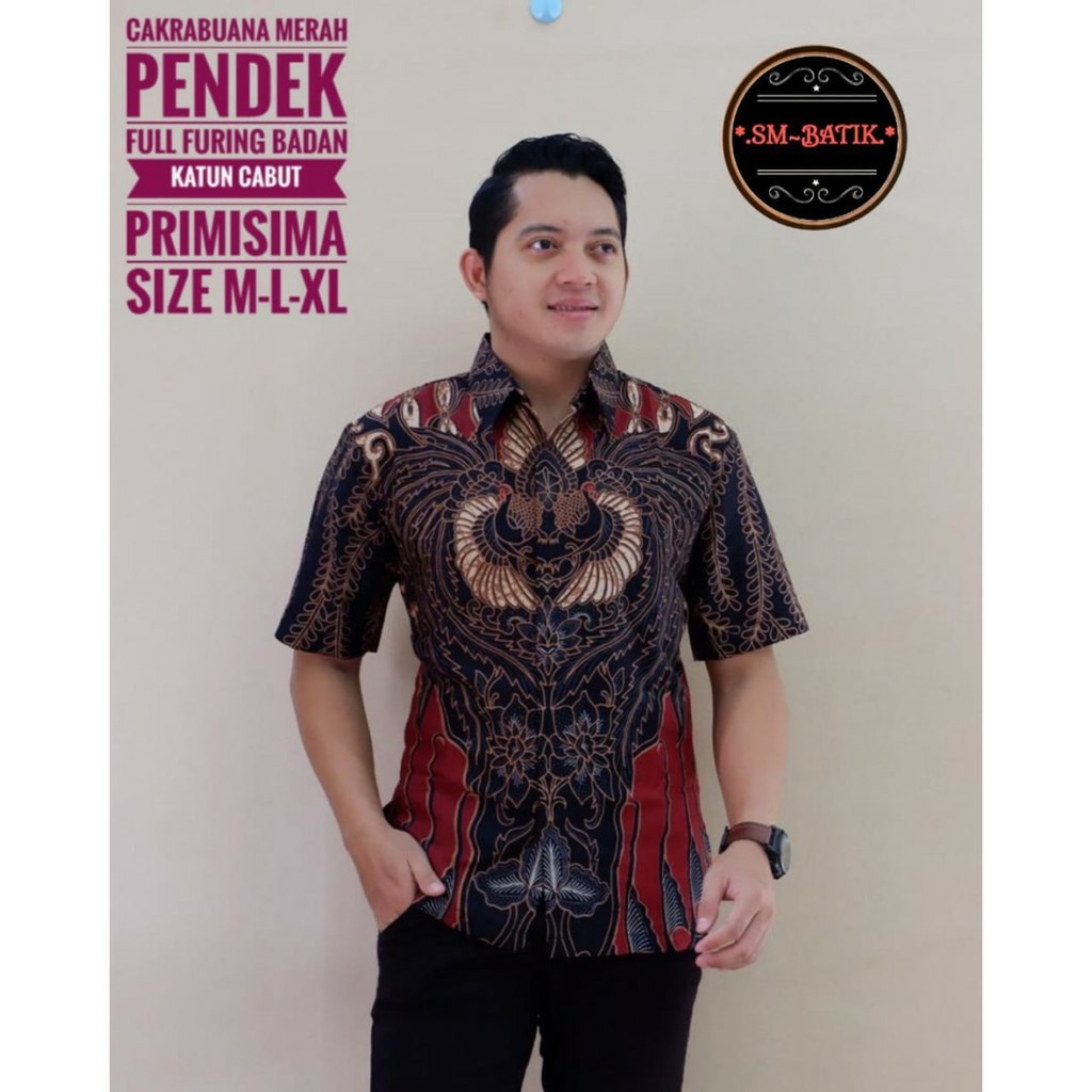 Cakrabuana Merah Kemeja Batik Pria Solo Full Furing by SM Batik