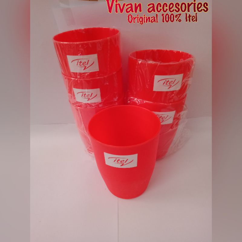 Gelas minum cup bahan plastik Itel Murah original -merah