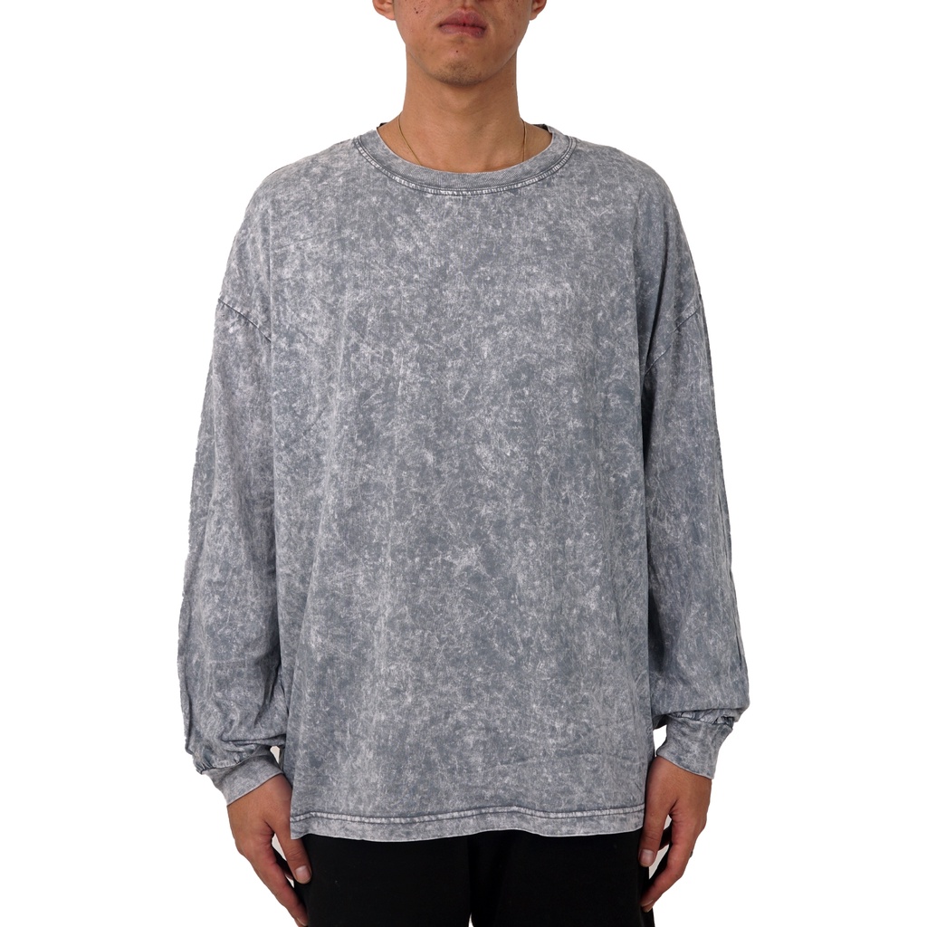 Toxic1805 Polos Washing Grey Long Sleeve Oversize Tee T-Shirt Kaos