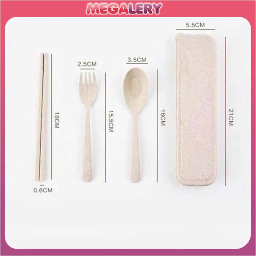 Alat Makan Sendok Sumpit Garpu Alat Makan Box Korea Travelling Set 3IN1 Bahan Plastik