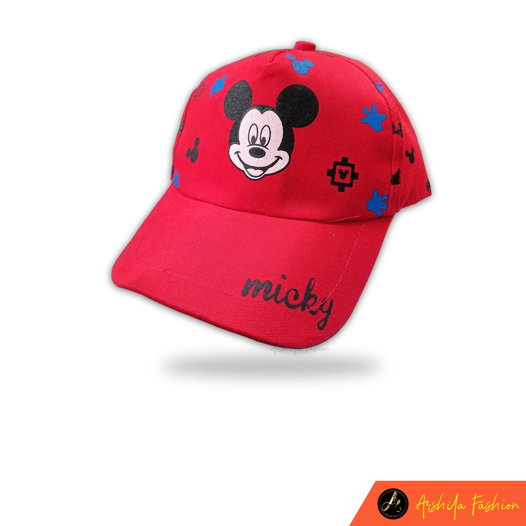 Topi Anak Sablon Sublim Karakter Mickey Mouse / Topi Anak Karakter Mickey mouse-Micket Mouse Merah