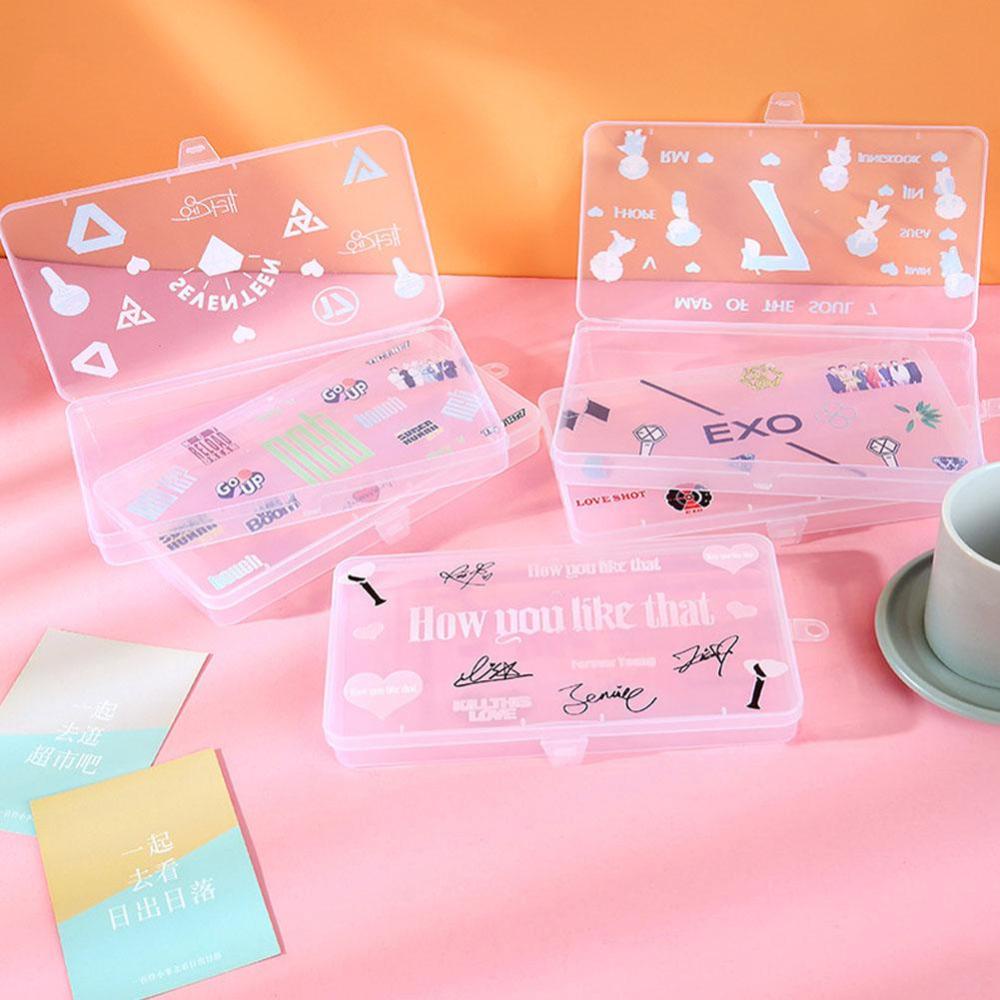 Timekey Kotak Penyimpanan Masker Wajah Transparan Portable Desain BTS / BlackPink / NCT / EXO / Seventen I5N3