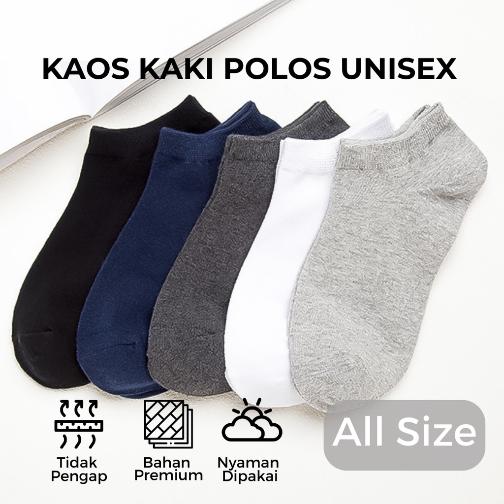 Ankle Socks Unisex Plain Kaos Kaki Semata Kaki Dewasa