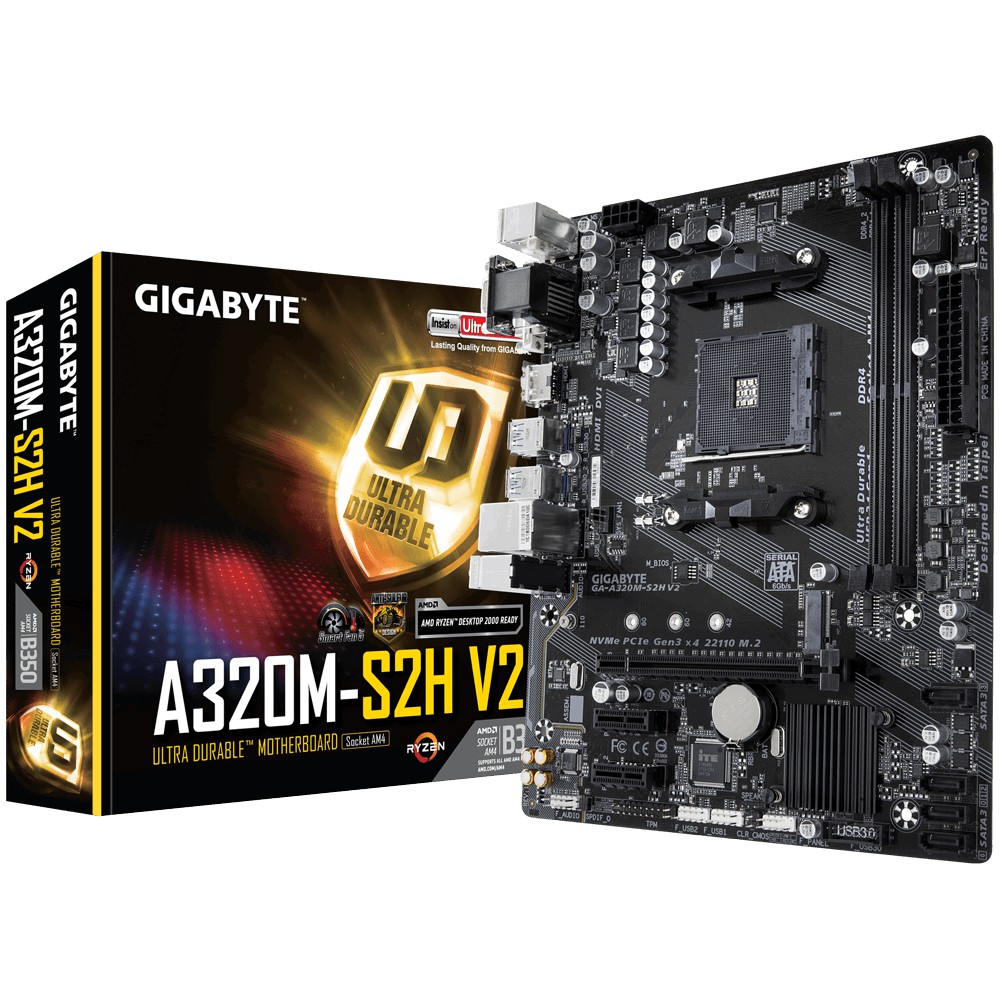 Gigabyte A320M S2H V2 Motherboard Micro ATX Socket AM4 2 x DDR4 GA-A320M-S2H-V2