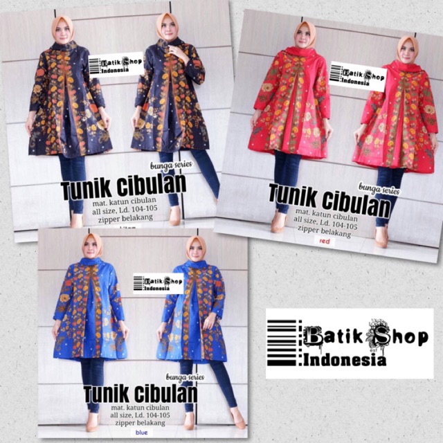 Tunik Cibulan Merak Teratai Motif katun Rit Belakang Modern Batik Wanita Premium Warna Motif