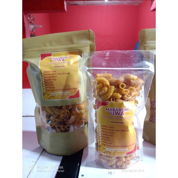 

Makaroni Uwa (Original, Balado, Pedas, Keju) Otak-Otak Krispi (Original, Balado, Keju, Pedas)