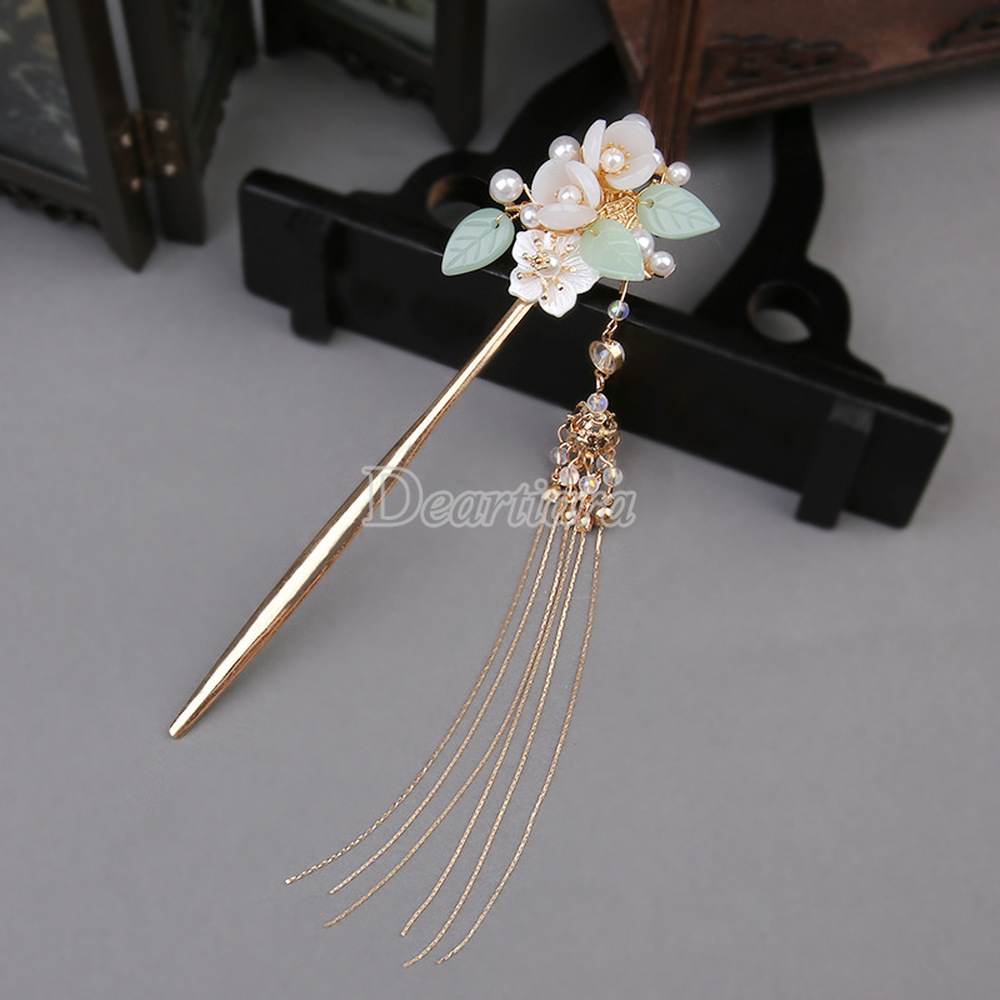 Costume Hanfu Simple Green Hairpin Headdress Ancient Style Hair Accessories Hairpin Super Fairy Single Hairpin Hairpin Tassel Pearl Disc Hair