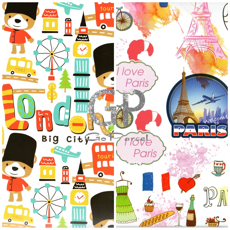 ( 5 Lembar ) SR RAINBOW - KERTAS KADO GLOSY - GIFT WRAP PAPER SHINY PARIS LONDON EIFFEL TOWER BIG BEN COLORS CLASSIC VINTAGE FANCY EXCLUSIVE EUSTHATIC