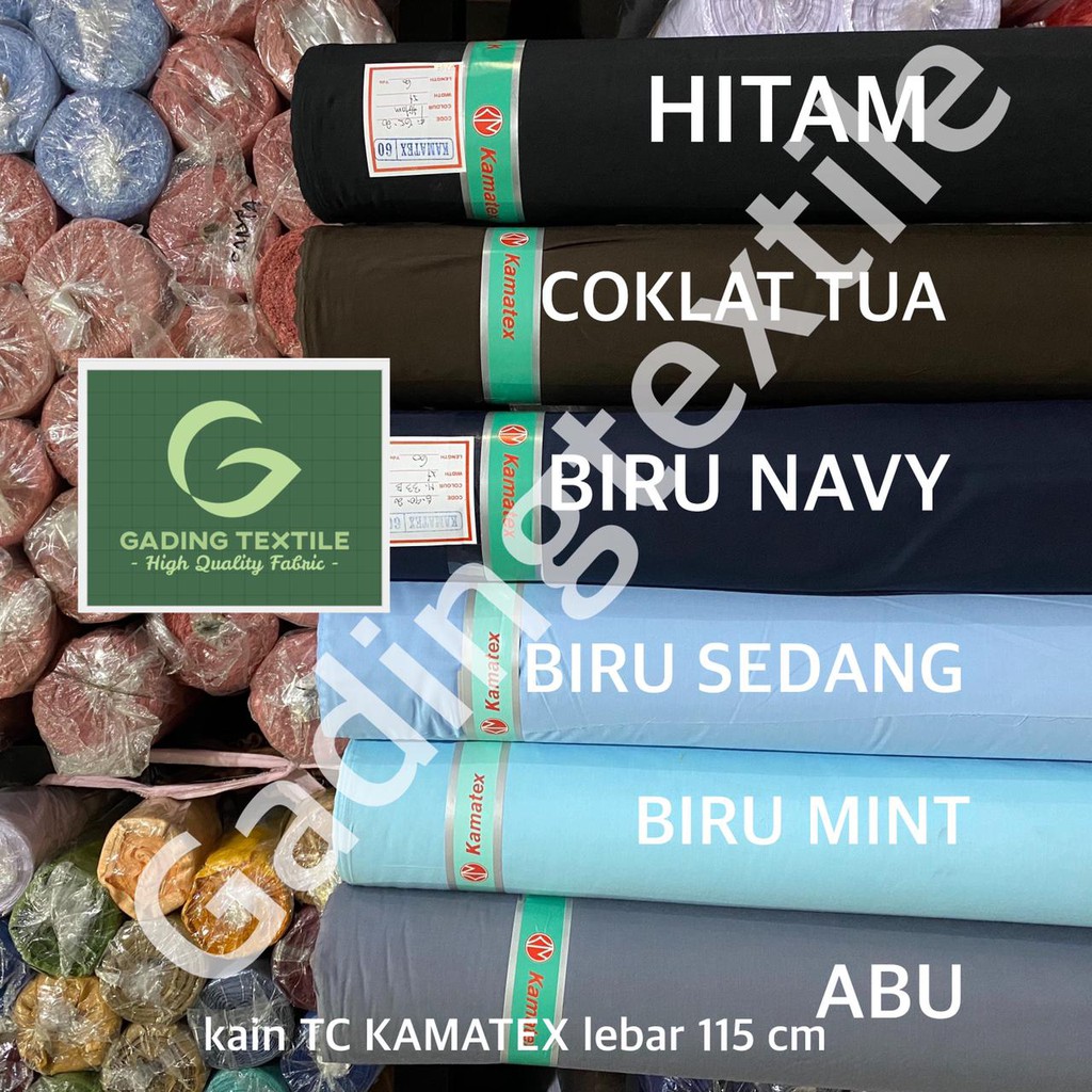 ( per setengah meter ) Kain tetoron katun warna kelir TC KAMATEX lebar 115 cm meteran bahan baju kemeja hem seragam sekolah kerja gamis koko dress kerudung jilbab jilbab mori kafan craft kerajinan tangan taplak meja bendera umbul umbul dekorasi dekor