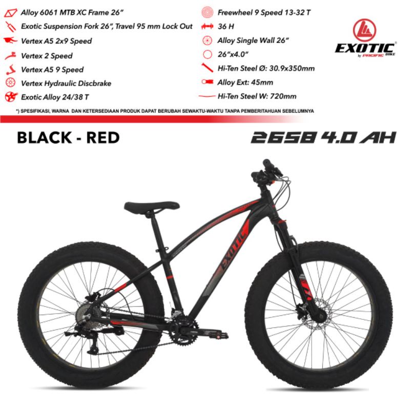 sepeda fatbike 26 inch Exotic 2658 4.0 AH (2x9 Hydraulic)