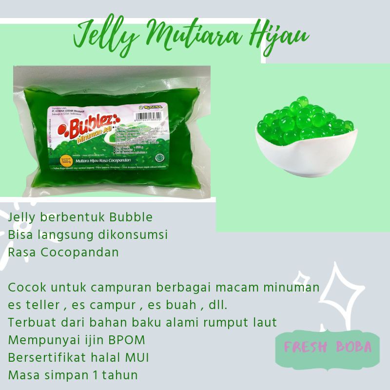 

Minuman jelly topping bublez mutiara hijau rasa cocopandan