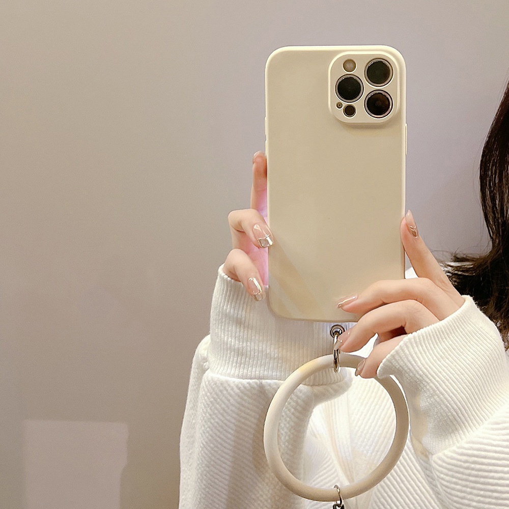 Case Pelindung Kamera Bahan Karet Silikon Dengan Rantai Cincin Untuk Iphone 11 8 7 Plus SE2 XS XR 12 13 Mini PRO MAX