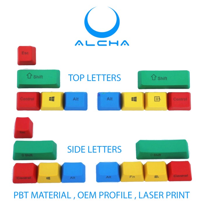 ALCHA KEYCAPS PBT MODIFIER RGBY SIDE LETTERS / TOP LATTERS LASER PRINT - RANDOM