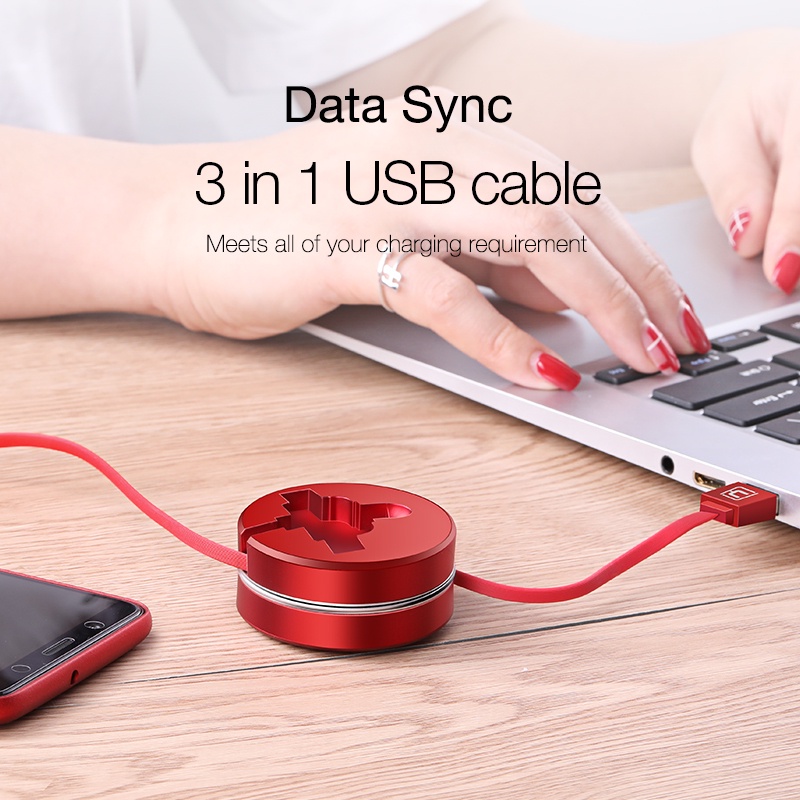 Cafele 3 In 1 Kabel Data / Charger Micro USB Tipe C Retractable Untuk Huawei / Xiaomi