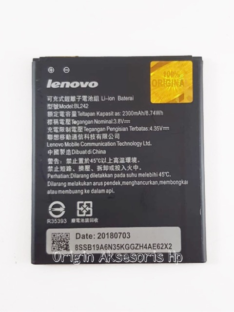 Baterai LENOVO A6000 - A6000 Plus - BL242 - BL 242 Kualitas ORIGINAL 100%