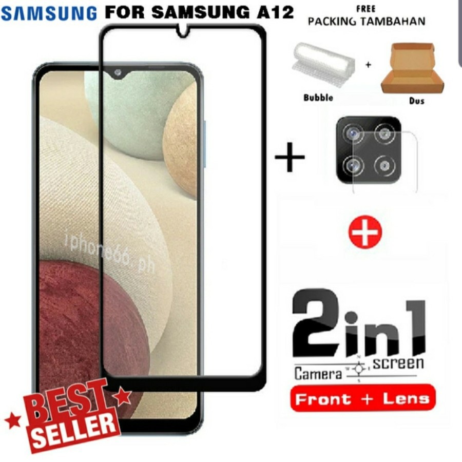Tempered Glass 9D Samsung A12  + Tg Lensa Camera 2in1