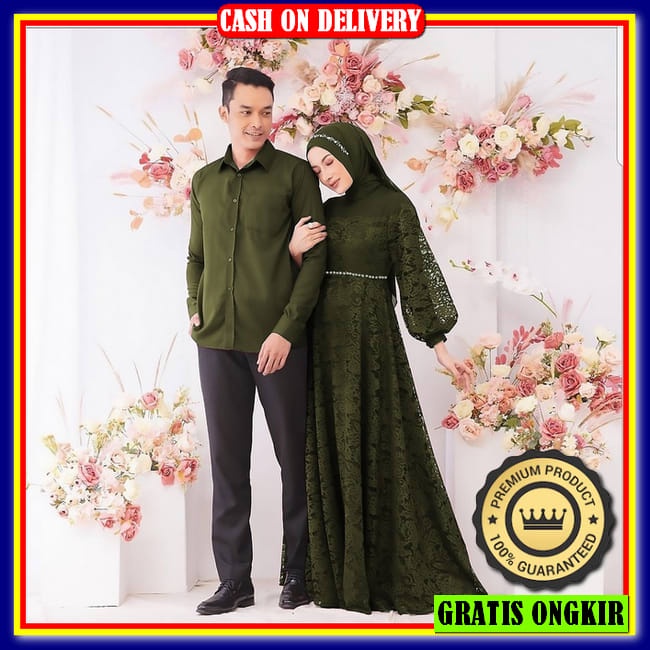 [ Cuci Gudang ] Nuraini Couple Baju Pasangan Kemeja Gamis Tutu Tile Outfit Muslim Pesta Kondangan Termurah / Kr Cp Bilar Kotak Gamis Couple Brokat Mutiara Zulaikha Ayah Ibu Keluarga| Maxi Dress Perempuan Kemeja Panjang Pria