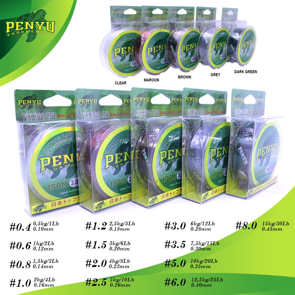 Senar Benang Tali Pancing Penyu Tournament 150 Meter Green (0.18mm-0.40mm) Hijau Tua Kuat &amp; Murah - Engkus Fishing