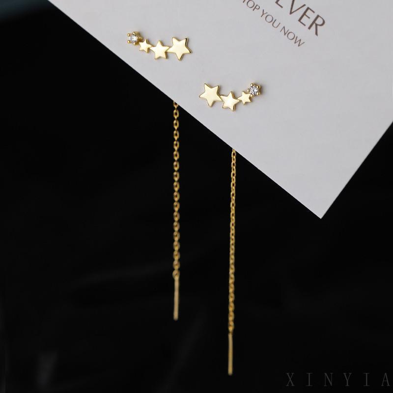 【COD】Anting Rantai Panjang Rumbai Bentuk Bintang Untuk Wanita Anting Rantai Panjang Desain Bintang Bahan Sterling Silver / Gold Untuk Wanita