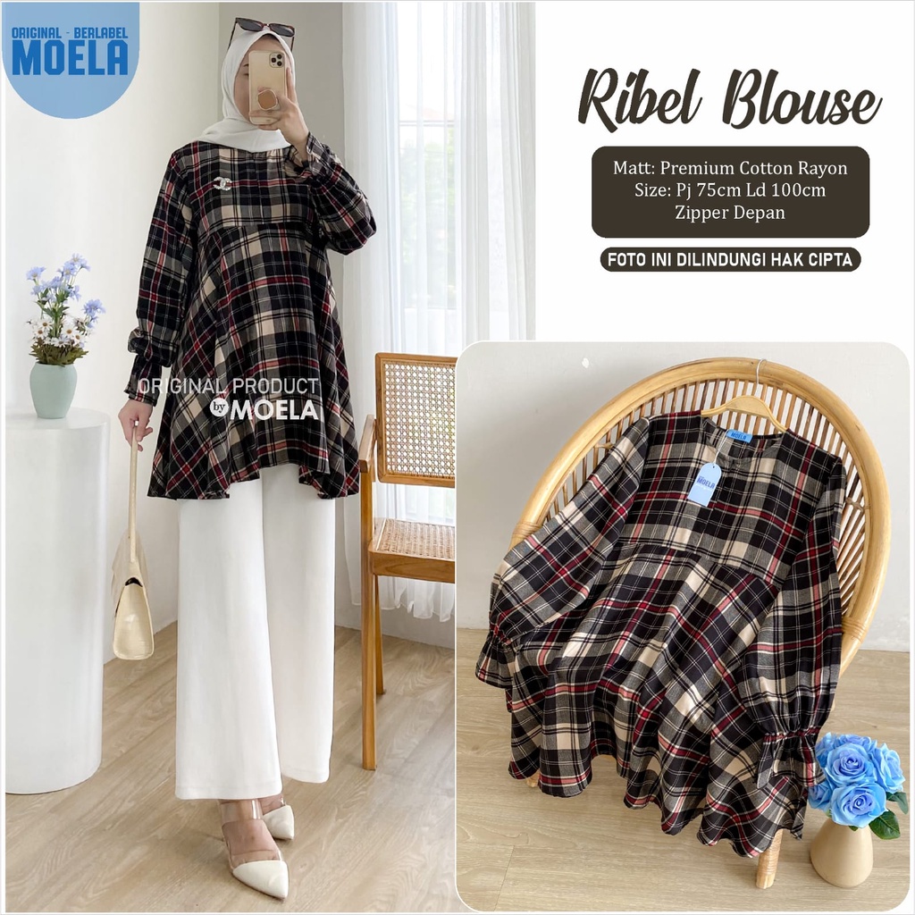 RIBEL BLOUSE ld 100cm by ORIGINAL MOELA fashion premium cotton rayon zipper depan BUSUI atasan kotak