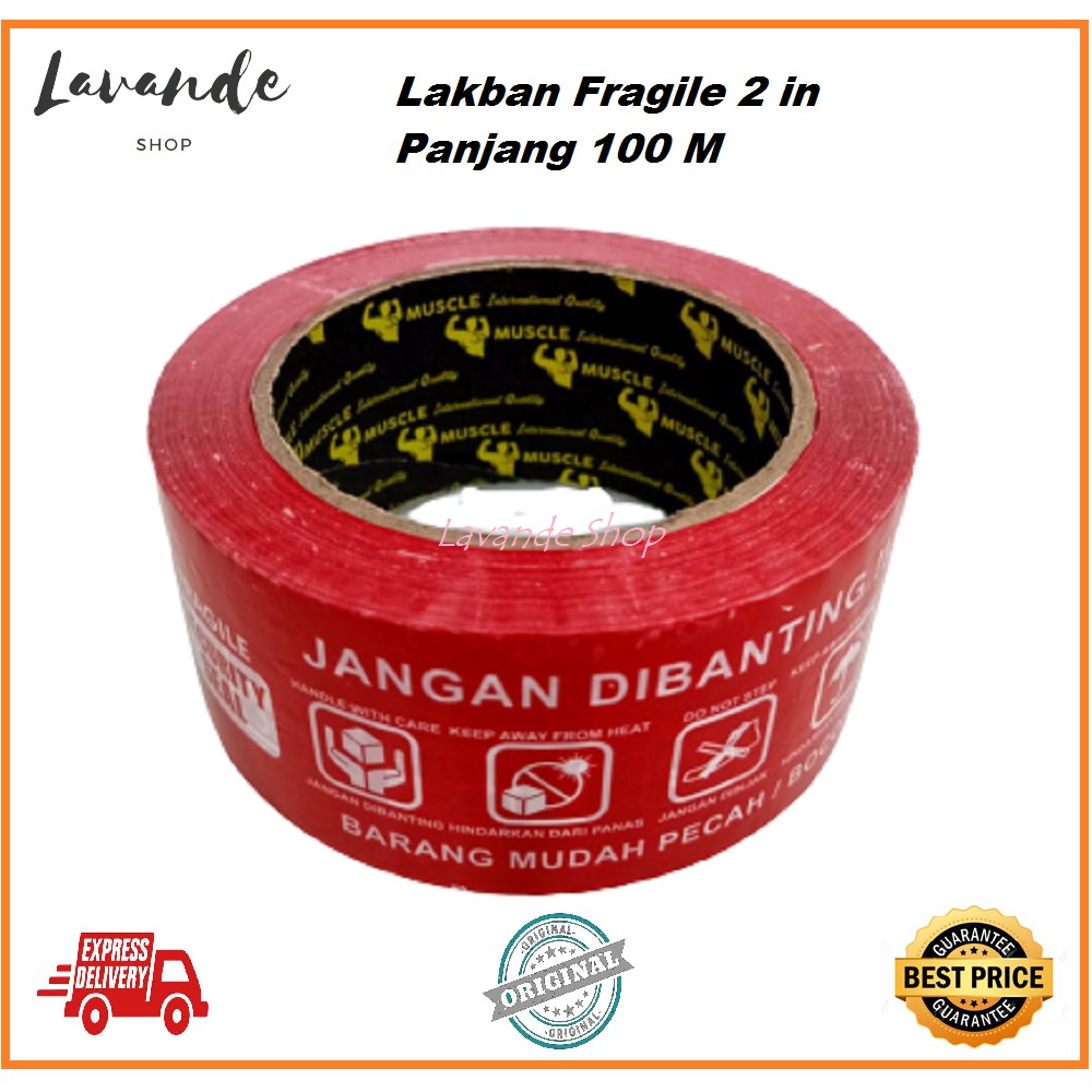 LAKBAN FRAGILE / LAKBAN FRAGILE 2IN 100 METER MERAH / LAKBAN FRAGILE JANGAN DI BANTING