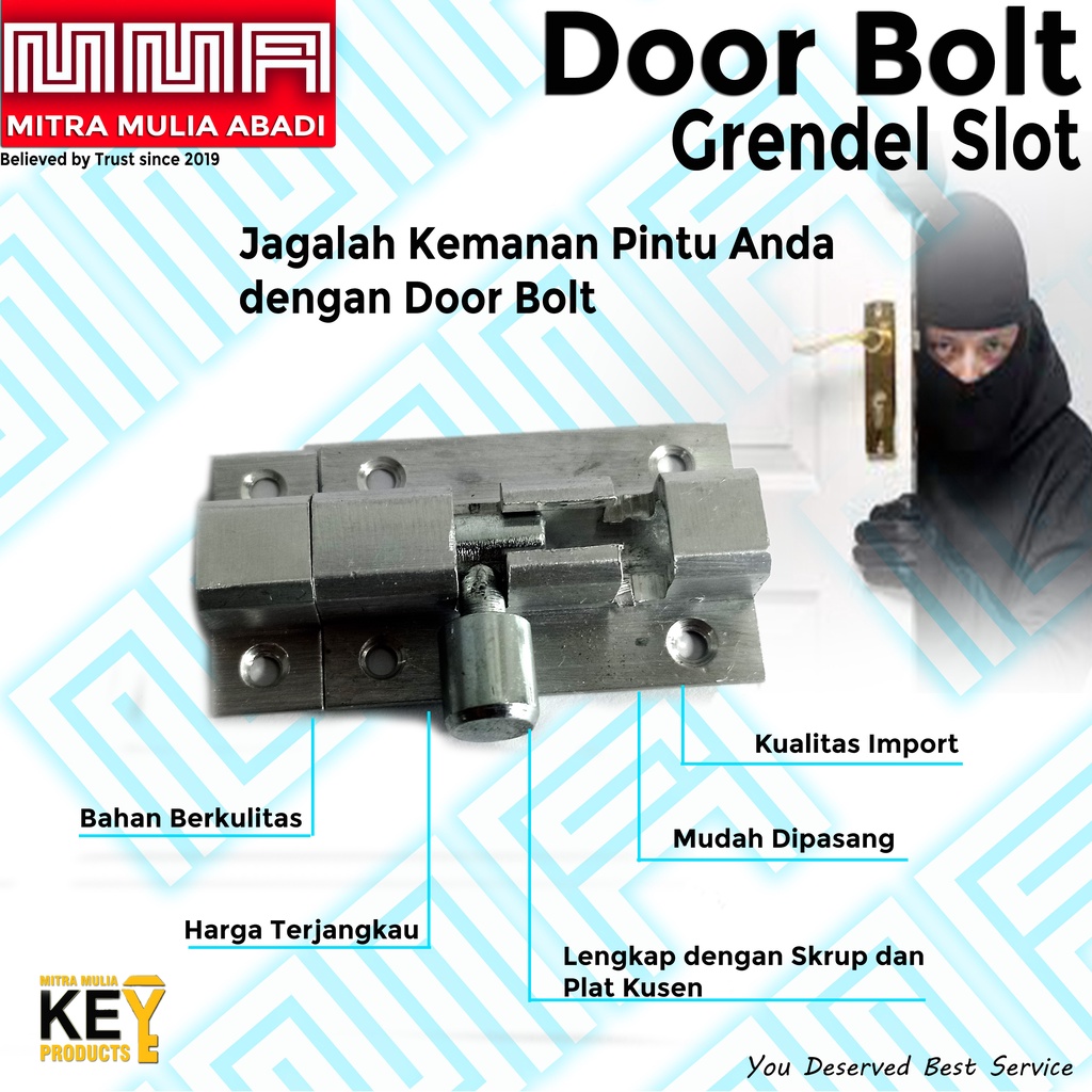 Grendel Alumunium Slot Pintu Jendela 2 Inch / 6 cm I Selot Alumunium Tebal Skrup Baut