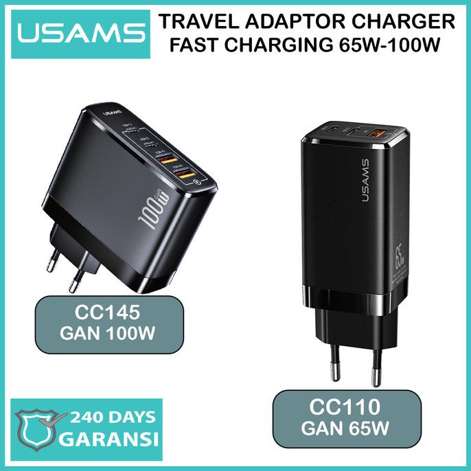 USAMS T44 Adaptor Charger GAN Fast Charging 100W 4 Ports PD QC4.0