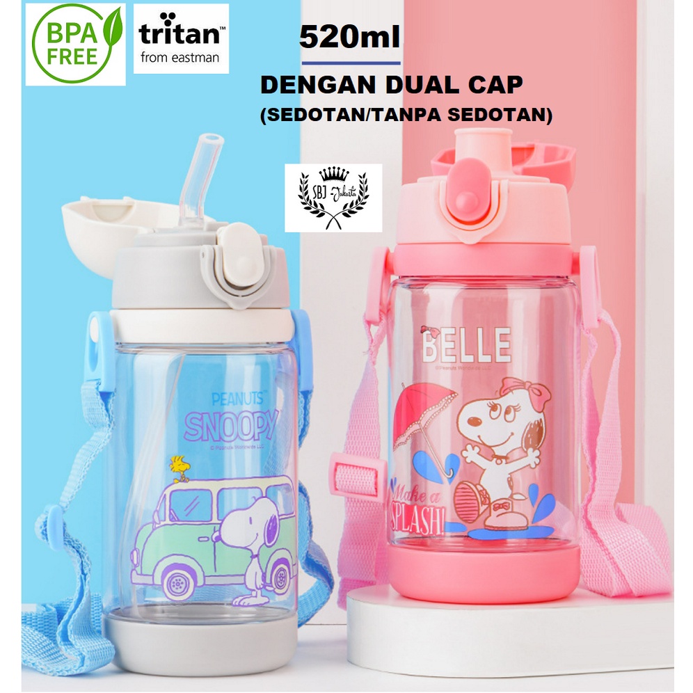 BOTOL MINUM ANAK TRITAN SNOOPY AVENGERS 100% BPA FREE DUAL CAP 520ML