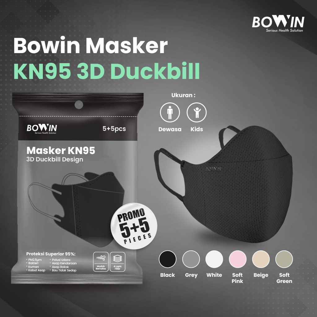 Bowin Masker KN95 - Duckbill 3D (Filter ≥95% BFE PFE) Masker Medis / Masker Kesehatan / Masker 3D