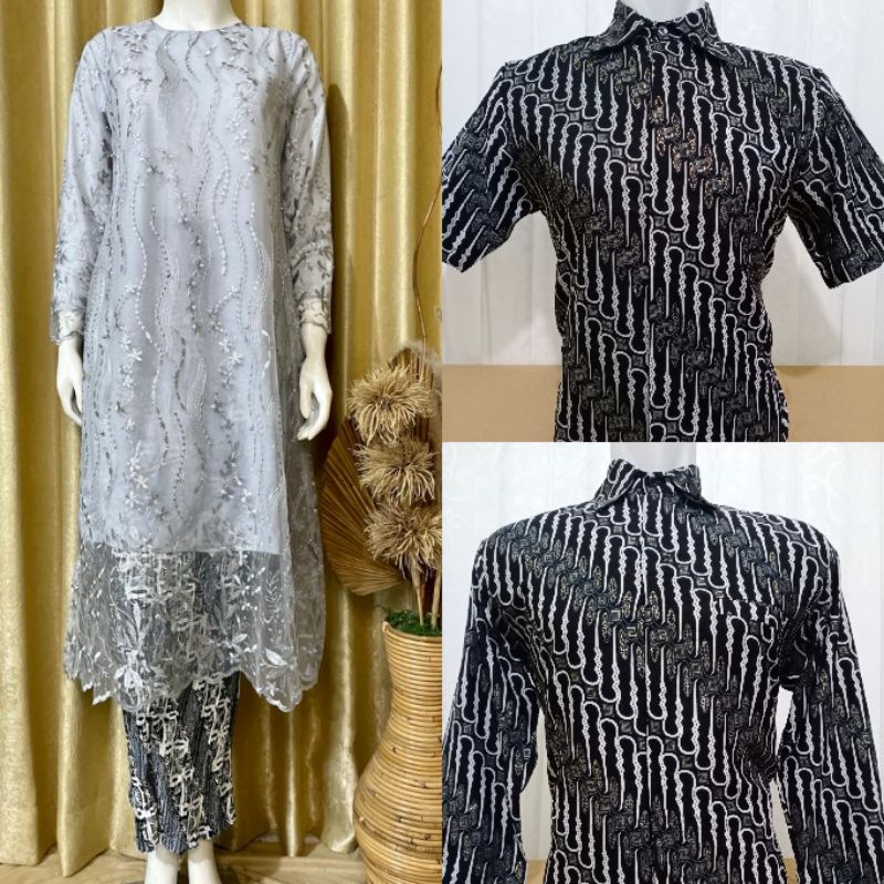 TUNIK TULLE &amp; KEMEJA BATIK COUPLE/KEBAYA COUPLE SERAGAMAN PESTA