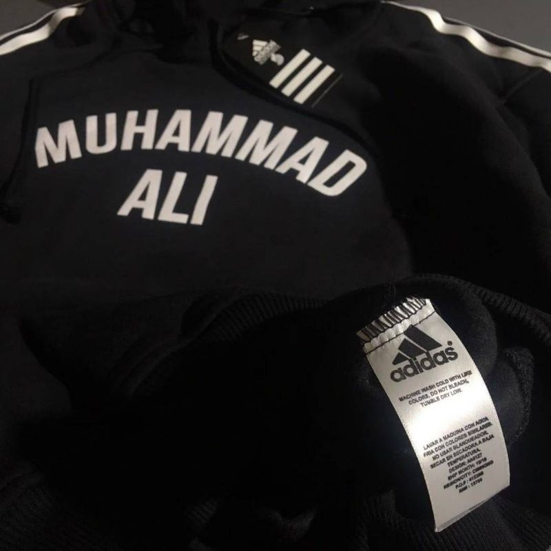 HOODIE JAKET ADIDAS MUHAMMAD ALI HITAM FULLTAG &amp; LABEL