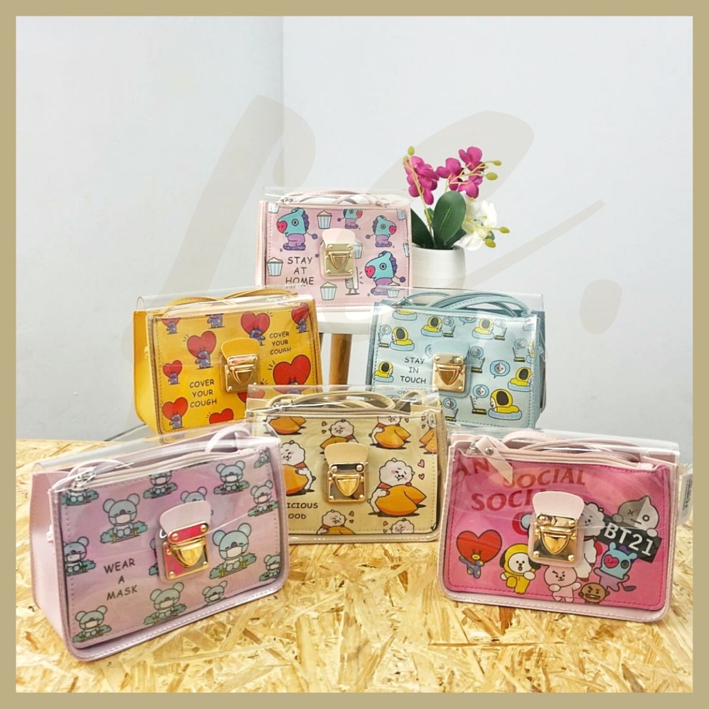 TAS SELEMPANG WANITA / SLING BAG / HAND BAG / CLUTCH PVC BT21 BTS BANGTAN BOYS KPOP ARMY GROSIR COD