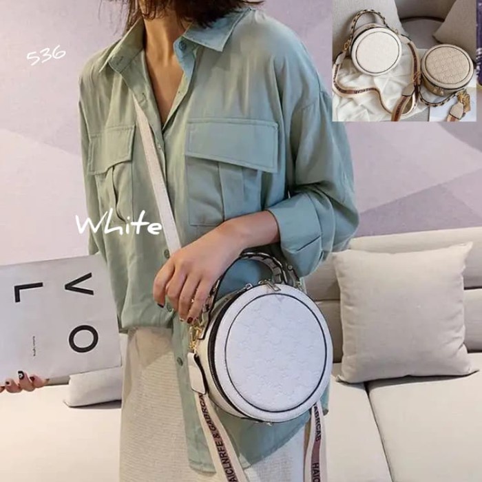 Tas Selempang Wanita Cewek Model Bulat  White A0K2 Slingbag Selempang Best Seller Berkualitas Nyaman